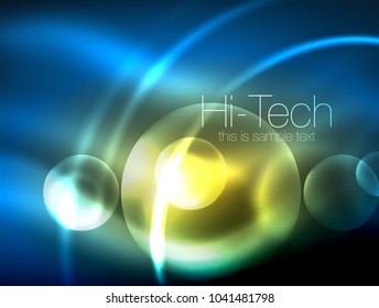 Unscharfer Neonstrahlkreis, modernste High-Tech-Blase-Vorlage, Techno glänzt runde Formen oder Kugeln. Geometrischer abstrakter Hintergrund. Vektorgrafik