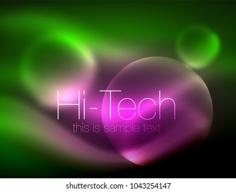 Blurred neon glowing circle, hi-tech modern bubble template, techno glowing glass round shapes or spheres. Geometric abstract background. Vector illustration