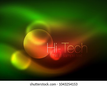 Unscharfer Neonstrahlkreis, modernste High-Tech-Blase-Vorlage, Techno glänzt runde Formen oder Kugeln. Geometrischer abstrakter Hintergrund. Vektorgrafik