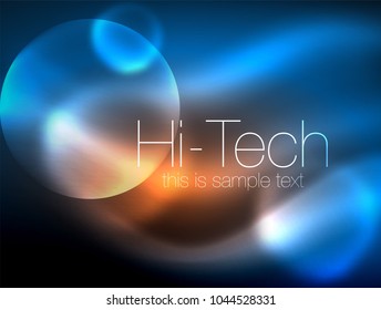 Blurred neon glowing circle, hi-tech modern bubble template, techno glowing glass round shapes or spheres. Geometric abstract background. Vector illustration