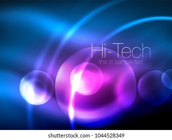Blurred neon glowing circle, hi-tech modern bubble template, techno glowing glass round shapes or spheres. Geometric abstract background. Vector illustration