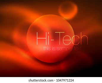 Círculo brillante de neón borroso, plantilla moderna de burbuja de alta tecnología, formas redondeadas de vidrio tecno brillante o esferas. Fondo abstracto geométrico. Ilustración del vector
