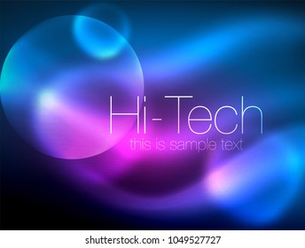 Blurred neon glowing circle, hi-tech modern bubble template, techno glowing glass round shapes or spheres. Geometric abstract background. Vector illustration