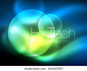 Blurred neon glowing circle, hi-tech modern bubble template, techno glowing glass round shapes or spheres. Geometric abstract background. Vector illustration