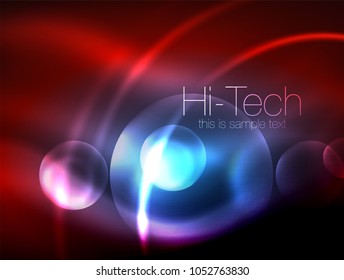Blurred neon glowing circle, hi-tech modern bubble template, techno glowing glass round shapes or spheres. Geometric abstract background. Vector illustration