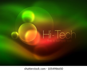 Círculo brillante de neón borroso, plantilla moderna de burbuja de alta tecnología, formas redondeadas de vidrio tecno brillante o esferas. Fondo abstracto geométrico. Ilustración del vector