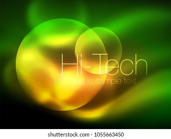 Blurred neon glowing circle, hi-tech modern bubble template, techno glowing glass round shapes or spheres. Geometric abstract background. Vector illustration
