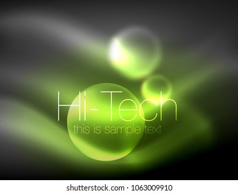 Blurred neon glowing circle, hi-tech modern bubble template, techno glowing glass round shapes or spheres. Geometric abstract background. Vector illustration