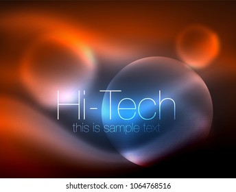 Círculo brillante de neón borroso, plantilla moderna de burbuja de alta tecnología, formas redondeadas de vidrio tecno brillante o esferas. Fondo abstracto geométrico. Ilustración del vector