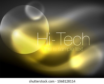 Blurred neon glowing circle, hi-tech modern bubble template, techno glowing glass round shapes or spheres. Geometric abstract background. Vector illustration