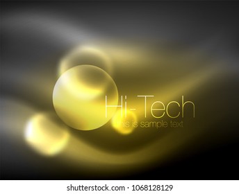 Círculo brillante de neón borroso, plantilla moderna de burbuja de alta tecnología, formas redondeadas de vidrio tecno brillante o esferas. Fondo abstracto geométrico. Ilustración del vector