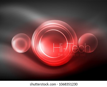 Círculo brillante de neón borroso, plantilla moderna de burbuja de alta tecnología, formas redondeadas de vidrio tecno brillante o esferas. Fondo abstracto geométrico. Ilustración del vector