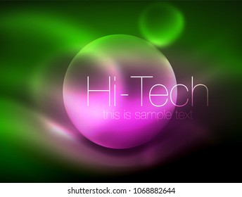 Blurred neon glowing circle, hi-tech modern bubble template, techno glowing glass round shapes or spheres. Geometric abstract background. Vector illustration
