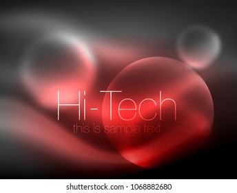 Blurred neon glowing circle, hi-tech modern bubble template, techno glowing glass round shapes or spheres. Geometric abstract background. Vector illustration