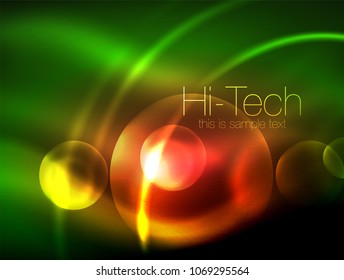 Unscharfer Neonstrahlkreis, modernste High-Tech-Blase-Vorlage, Techno glänzt runde Formen oder Kugeln. Geometrischer abstrakter Hintergrund. Vektorgrafik