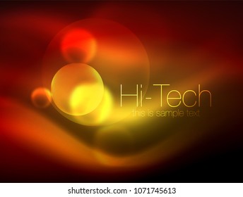 Blurred neon glowing circle, hi-tech modern bubble template, techno glowing glass round shapes or spheres. Geometric abstract background. Vector illustration