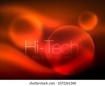 Blurred neon glowing circle, hi-tech modern bubble template, techno glowing glass round shapes or spheres. Geometric abstract background. Vector illustration