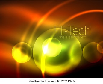Blurred neon glowing circle, hi-tech modern bubble template, techno glowing glass round shapes or spheres. Geometric abstract background. Vector illustration Blurred neon glowing circle, hi-tech modern bubble template, techno glowing glass round shapes or spheres. Geometric abstract background. Vector illustration