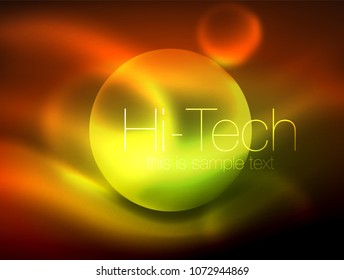 Blurred neon glowing circle, hi-tech modern bubble template, techno glowing glass round shapes or spheres. Geometric abstract background. Vector illustration