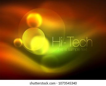Círculo brillante de neón borroso, plantilla moderna de burbuja de alta tecnología, formas redondeadas de vidrio tecno brillante o esferas. Fondo abstracto geométrico. Ilustración del vector