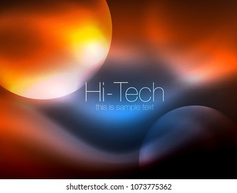 Círculo brillante de neón borroso, plantilla moderna de burbuja de alta tecnología, formas redondeadas de vidrio tecno brillante o esferas. Fondo abstracto geométrico. Ilustración del vector