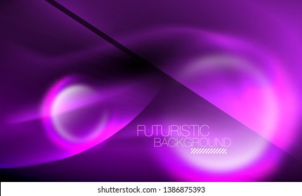 Blurred neon glowing round shapes, abstract circles and lights, vector template