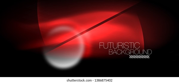 Blurred neon glowing round shapes, abstract circles and lights, vector template