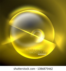 Blurred neon glowing round shapes, abstract circles and lights, vector template