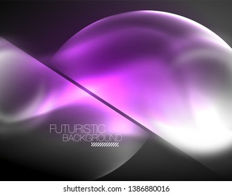 Blurred neon glowing round shapes, abstract circles and lights, vector template