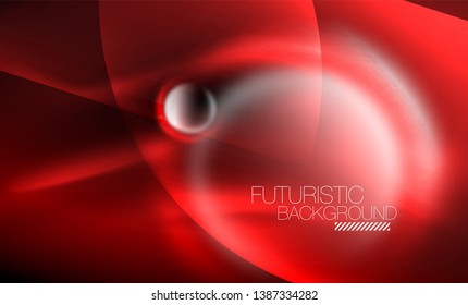 Formas redondeadas de neón borrosas, círculos y luces abstractos, plantilla vectorial