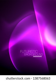 Formas redondeadas de neón borrosas, círculos y luces abstractos, plantilla vectorial