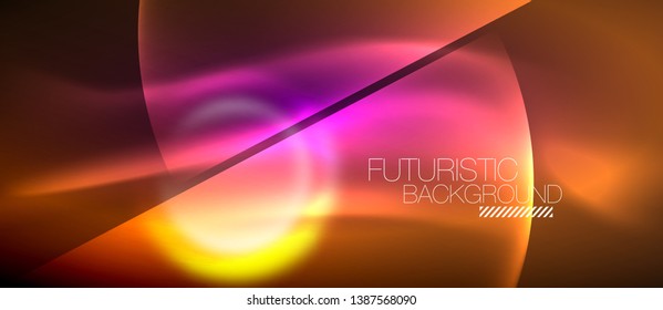 Blurred neon glowing round shapes, abstract circles and lights, vector template