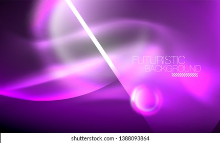 Formas redondeadas de neón borrosas, círculos y luces abstractos, plantilla vectorial