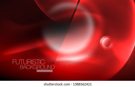 Blurred neon glowing round shapes, abstract circles and lights, vector template