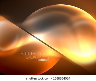 Blurred neon glowing round shapes, abstract circles and lights, vector template