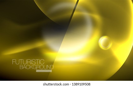 Blurred neon glowing round shapes, abstract circles and lights, vector template