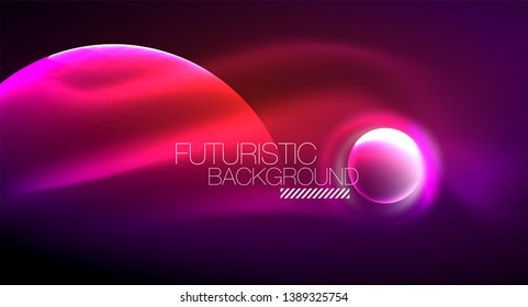 Blurred neon glowing round shapes, abstract circles and lights, vector template