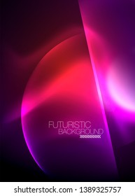 Blurred neon glowing round shapes, abstract circles and lights, vector template