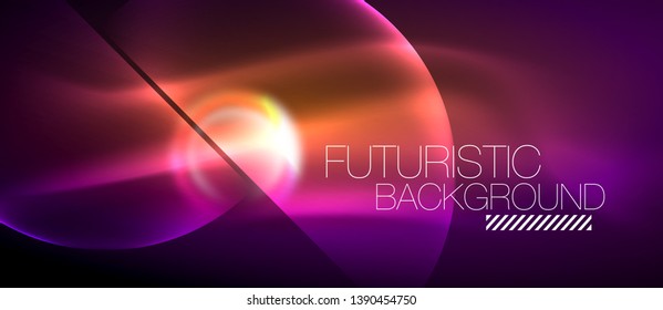 Blurred neon glowing round shapes, abstract circles and lights, vector template