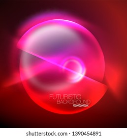 Blurred neon glowing round shapes, abstract circles and lights, vector template