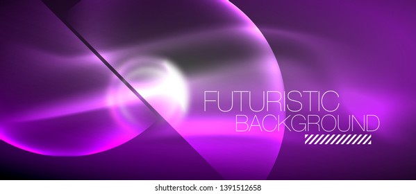 Blurred neon glowing round shapes, abstract circles and lights, vector template