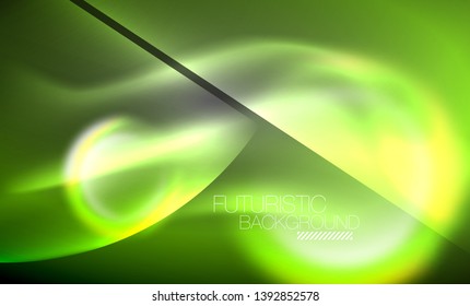 Blurred neon glowing round shapes, abstract circles and lights, vector template