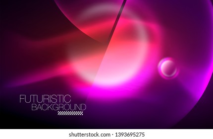 Blurred neon glowing round shapes, abstract circles and lights, vector template