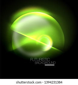 Blurred neon glowing round shapes, abstract circles and lights, vector template