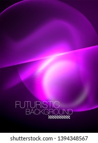 Blurred neon glowing round shapes, abstract circles and lights, vector template