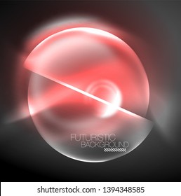 Blurred neon glowing round shapes, abstract circles and lights, vector template