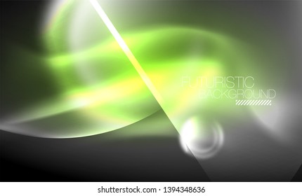 Blurred neon glowing round shapes, abstract circles and lights, vector template
