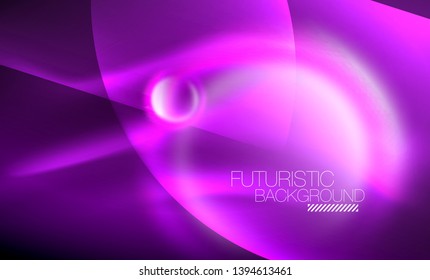 Blurred neon glowing round shapes, abstract circles and lights, vector template
