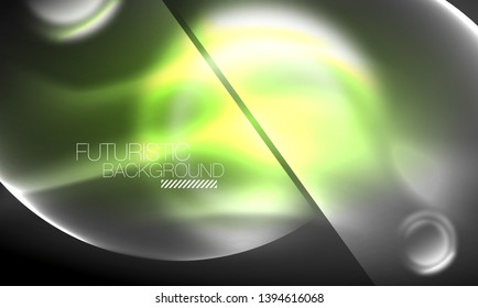 Blurred neon glowing round shapes, abstract circles and lights, vector template