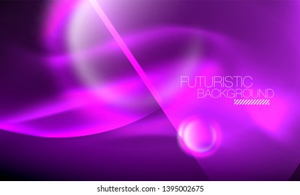 Blurred neon glowing round shapes, abstract circles and lights, vector template